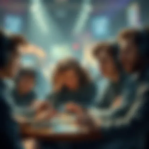 Frustrated players discussing card games A group of gamers looking disappointed while discussing card games influenced by Artifact
