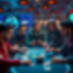 Frustrated players discussing deck strategies Players show frustration over repetitive deck strategies in ranked play, gathered around a table with game cards in hand and expressions of concern