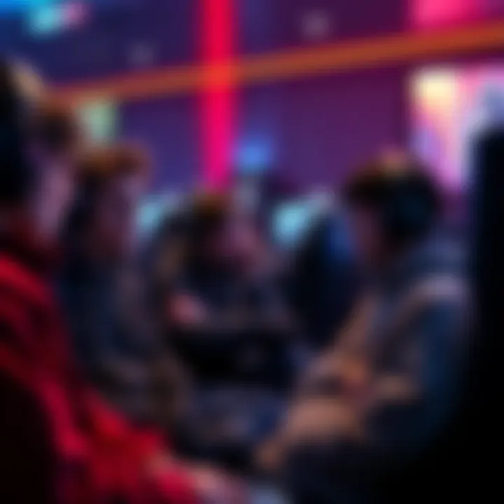 Frustrated players in a game lobby A group of frustrated gamers in a multiplayer game lobby discussing match abandonment issues, expressing their views on game balance, with consoles and screens visible in the background.