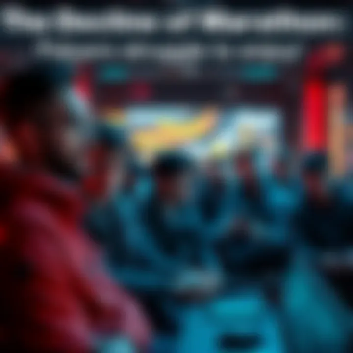 Frustrated players in a game lobby A group of frustrated gamers in a lobby, showing expressions of disappointment, highlighting the decline in player enjoyment in Marathon