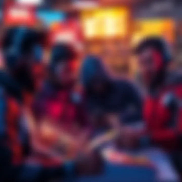 Group of players frustrated with high prices in Marvel web shop, looking at bundles with disappointment