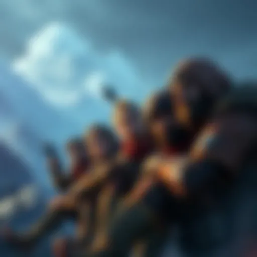 A group of players looking frustrated while battling tough enemies in a mountainous game zone.