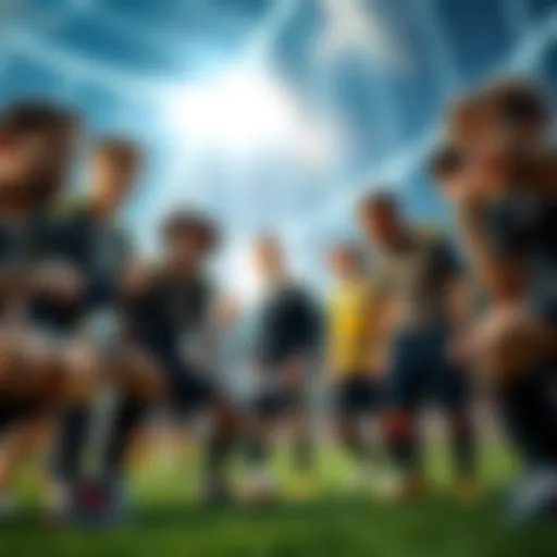 A group of soccer players express frustration as one teammate bans the ball during a game, showing mixed emotions on their faces.