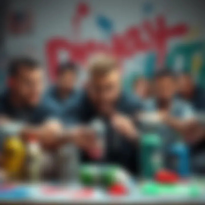Group of players expressing disappointment over low payouts in Spray Paint Simulator, surrounded by paint supplies.