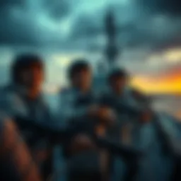 Sailors struggling to board a ship amidst health challenges and sniper threats