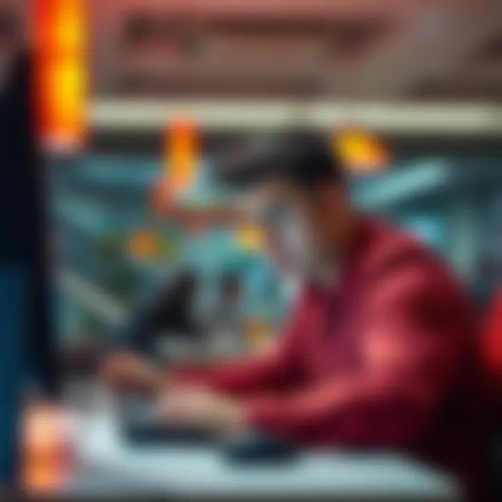 A person looking frustrated while playing fast-food and mall simulation games on a computer, showing the contrast between gaming and a real job