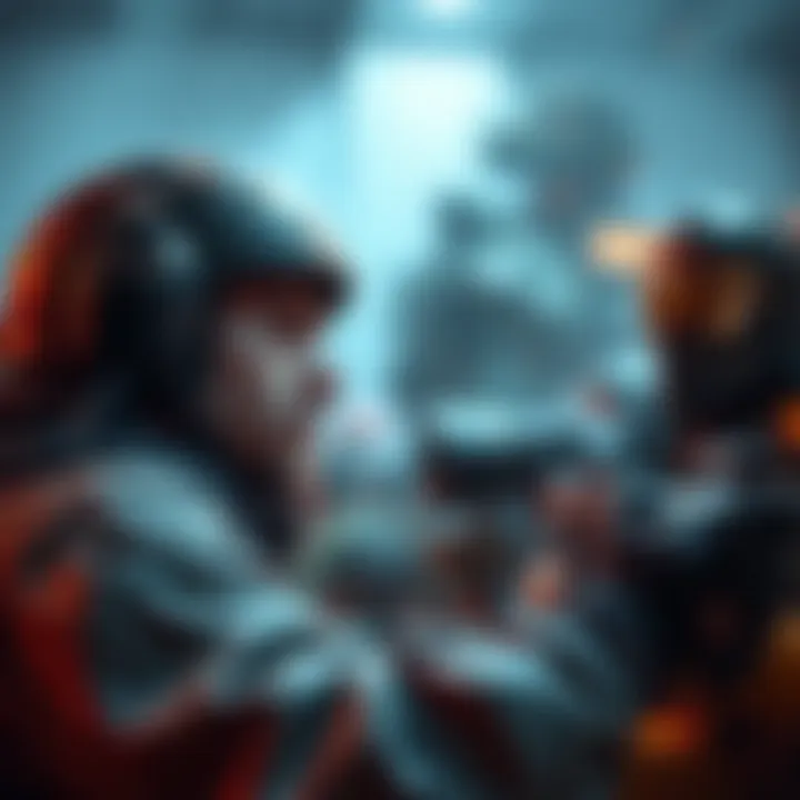 A player looking frustrated while playing a tank character in a 5v5 video game, showcasing intense gameplay with teammates in the background.