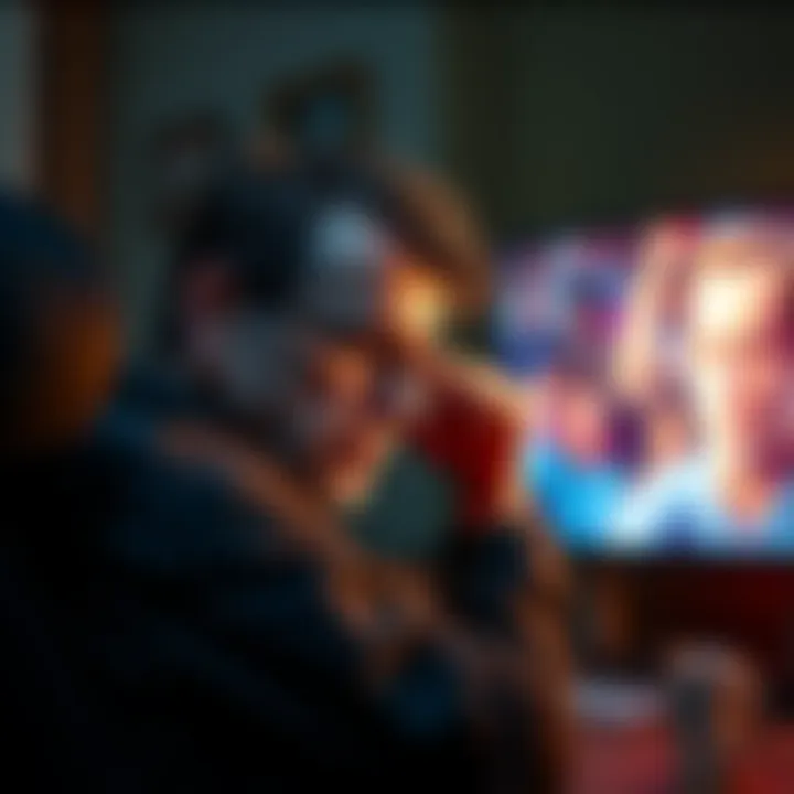 A frustrated viewer experiencing disruptions while watching TV, reflecting emotional distress over interrupted programming.