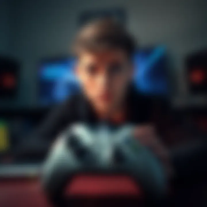 A person looking upset while playing on an Xbox console, surrounded by game controllers and a screen displaying a disconnection error message.