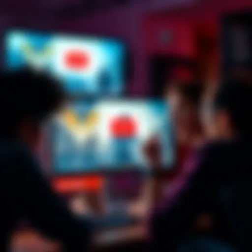 Group of people expressing annoyance with YouTube trailers on a computer screen with Destiny game graphics.
