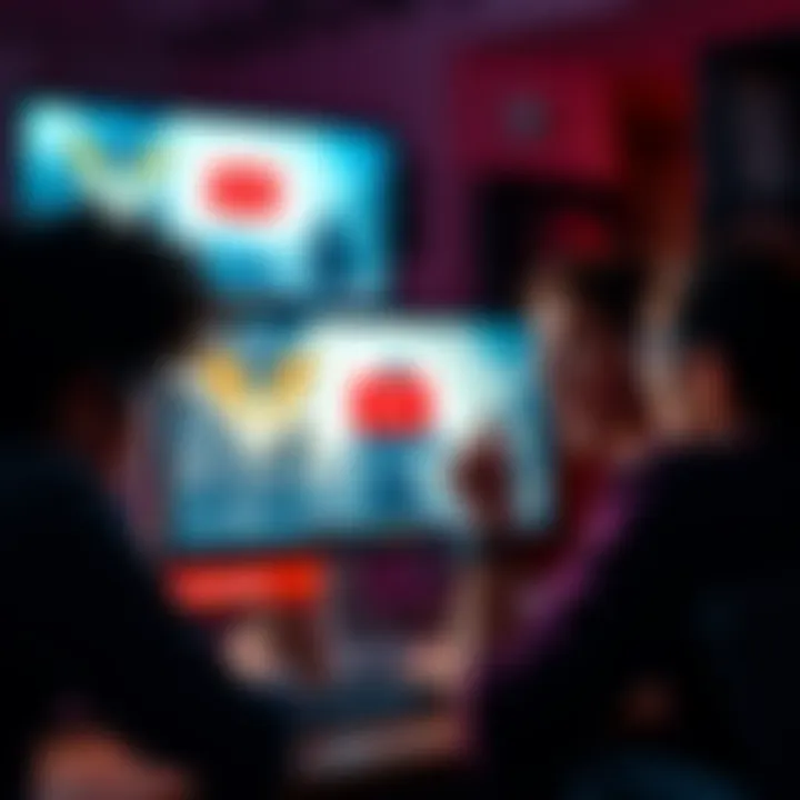 Group of people expressing annoyance with YouTube trailers on a computer screen with Destiny game graphics.