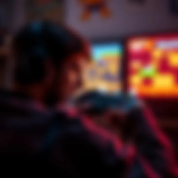 A player struggling with an old video game controller while looking at a retro game on the screen