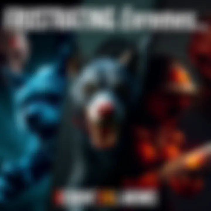 A collage featuring the Dogs, Novistador, and Iron Maiden from Resident Evil 4 Remake, showcasing their unique traits in a tense gaming scene.