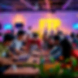 A diverse group of people collaborating over laptops and discussing file transfer protocols in a friendly environment.