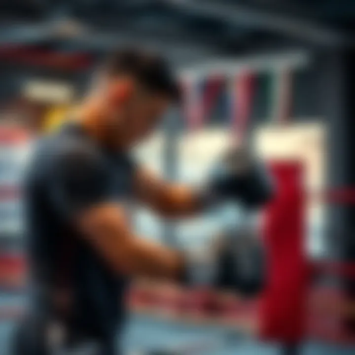 A person practicing full box techniques in a training environment, showcasing focus and determination.