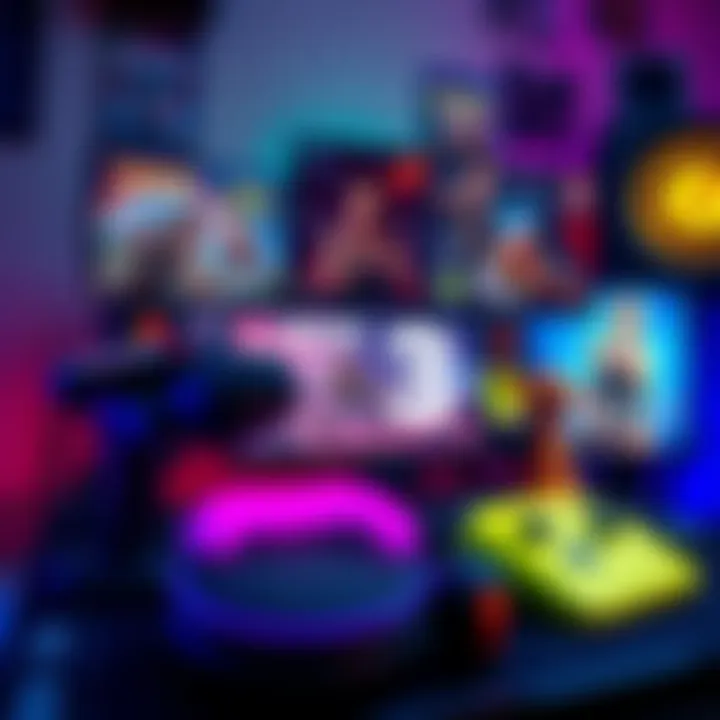 A collection of popular PC games suitable for 13-year-olds, excluding Fortnite, displayed on a colorful gaming setup