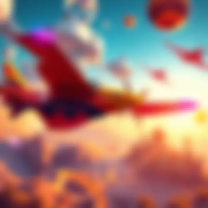 A colorful scene showcasing a player flying a vibrant virtual aircraft in an imaginative world, emphasizing fun and adventure in gameplay.