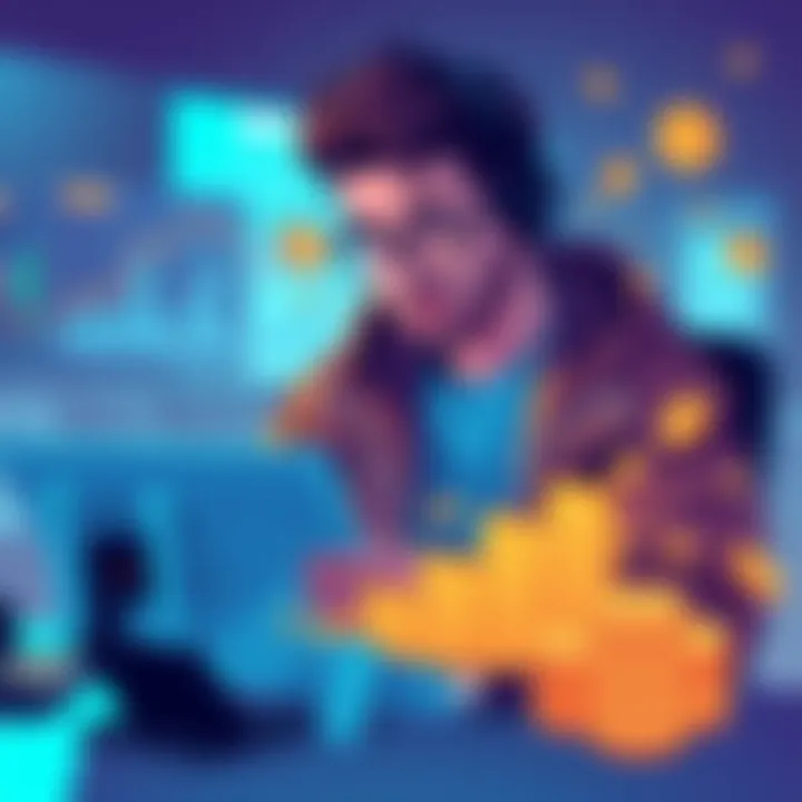 An illustration showing a game developer analyzing graphs and money symbols, representing funding strategies for live service games.