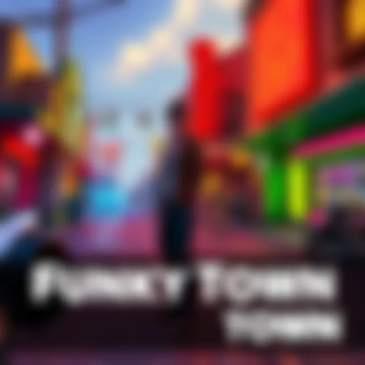 Colorful Funky Town Scene in RE4 Vibrant scene showcasing Funky Town elements in a gaming environment with characters from Resident Evil 4