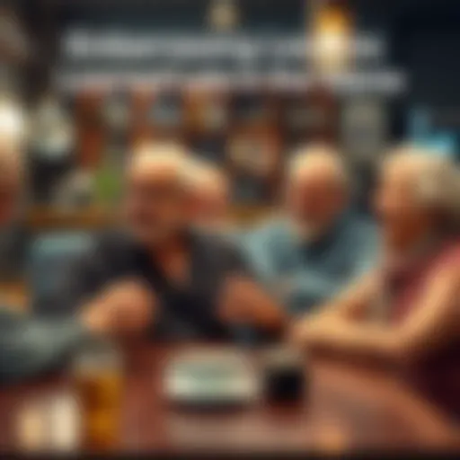 A group of older adults laughing together, sharing embarrassing stories at a coffee shop
