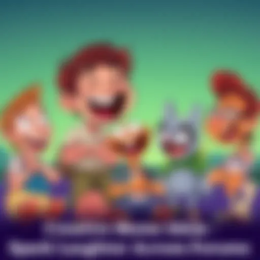 A colorful and humorous cartoon featuring various characters sharing a laugh together, highlighting creativity in meme-making.