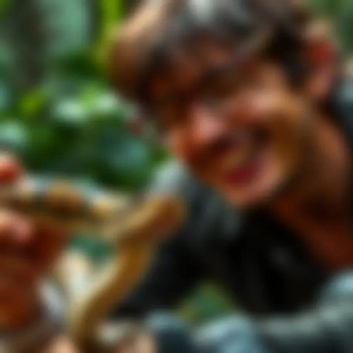 Funny Snake Encounter A person laughs as a snake slithers by in a humorous video moment