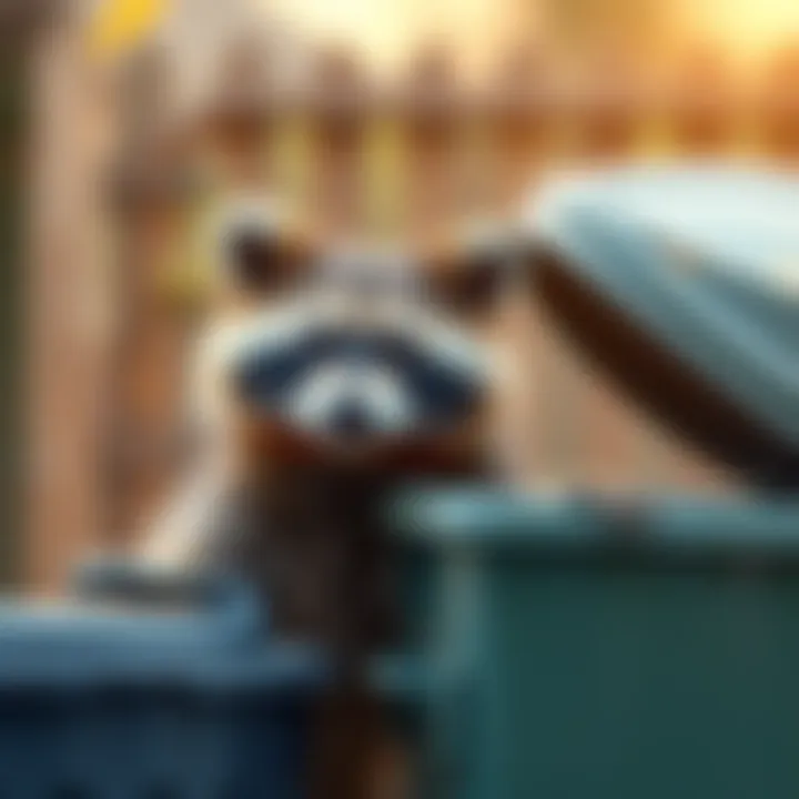 A raccoon trying to open a trash can with a puzzled expression, showcasing nature's quirky side.