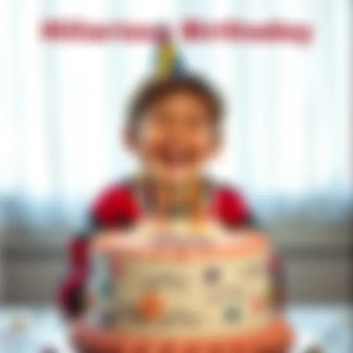 A child laughing in front of a birthday cake that has been humorously switched with a silly design