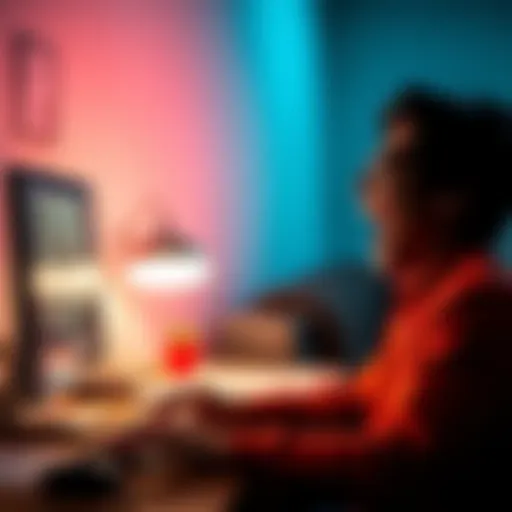A person laughing while watching a funny video on their computer