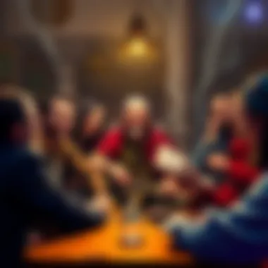 A group of players laughing around a table while a confused Dungeon Master reads absurd game tips.