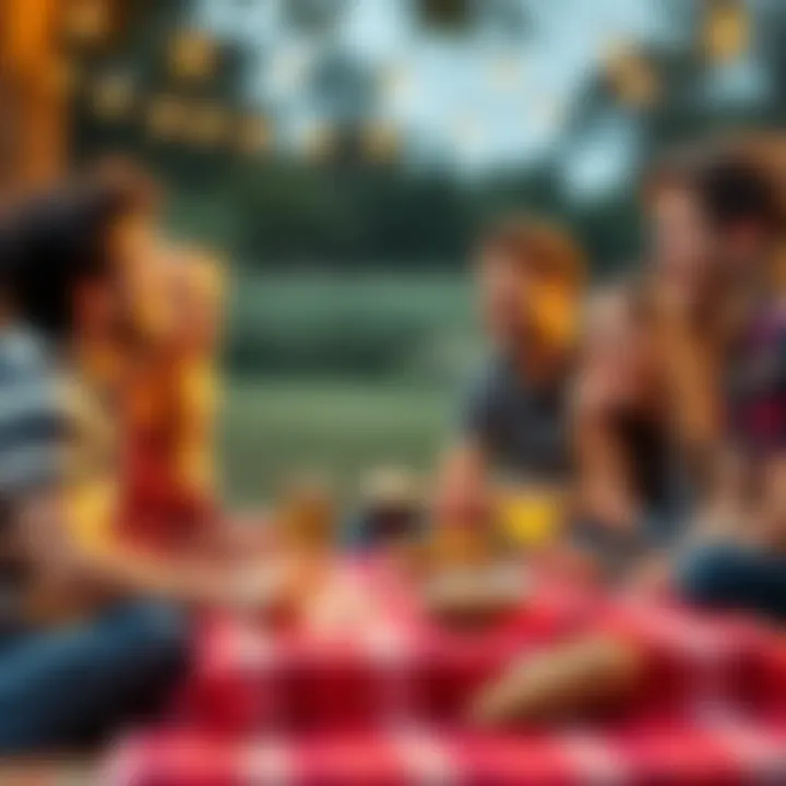 A group of friends laughing at a funny fart sound while sitting together at a picnic