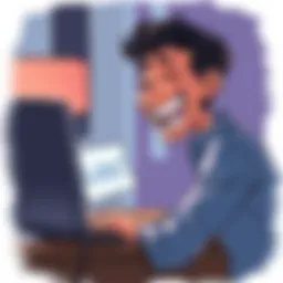 Cartoon of a person laughing at a computer while reading absurd reasons for forum bans