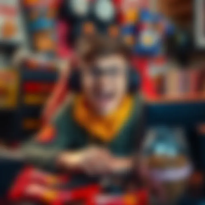 A humorous scene of a gamer surrounded by snacks and gaming gear, looking excited yet overwhelmed about the long gaming season ahead.