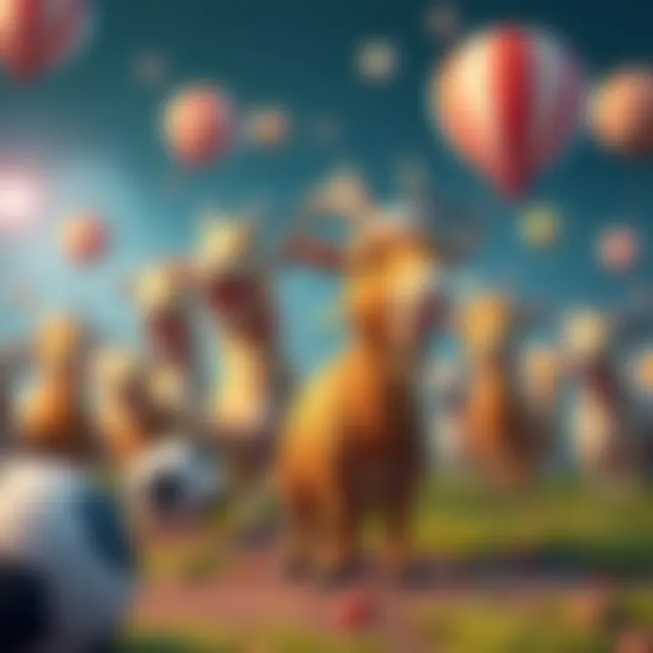 A group of cartoon animals engaging in silly games and antics, showcasing light-hearted fun and humor.