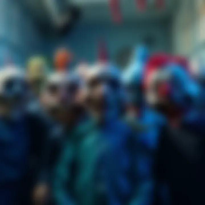 A group of quirky, poorly designed horror game characters in a comical setting, evoking laughter instead of fear.