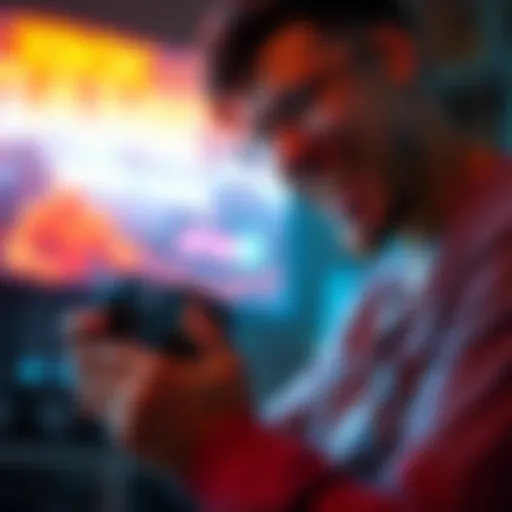 A person laughing while holding a gaming controller and thinking of a joke for a contest to win Xbox Game Pass Ultimate trial