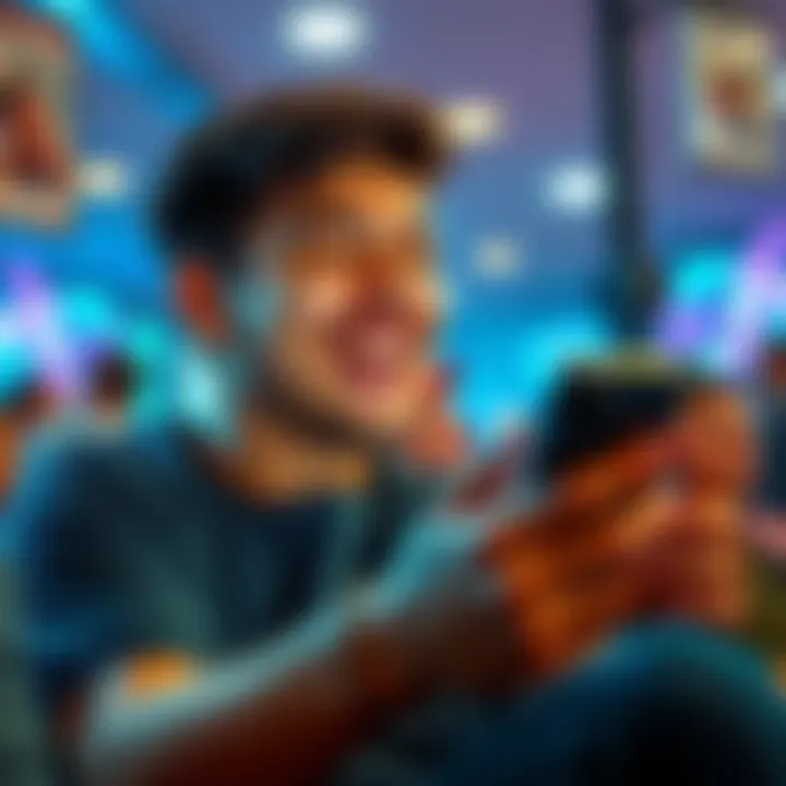 A person laughing at a funny clip on their phone after experiencing lag.