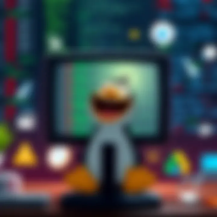 Funny Linux Meme from 2008 A humorous Linux meme featuring a cartoon character laughing at a computer screen surrounded by code snippets and icons of open-source software.