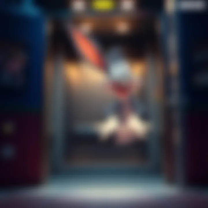 A cartoon character in a humorous scene reminiscent of an elevator from World of Warcraft, bringing laughter and nostalgia, with lively colors and expression.