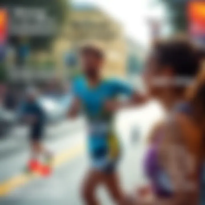 A collage of humorous marathon-related quotes contrasting running and relationships, with a runner and a surprised woman in the background.