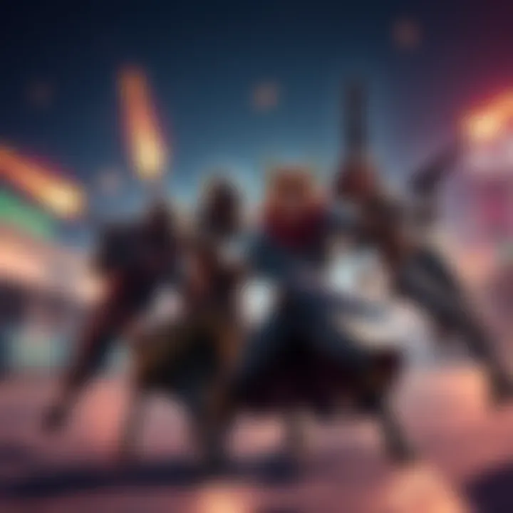 A group of characters engaging in creative melee combat ideas while avoiding skin discussions.