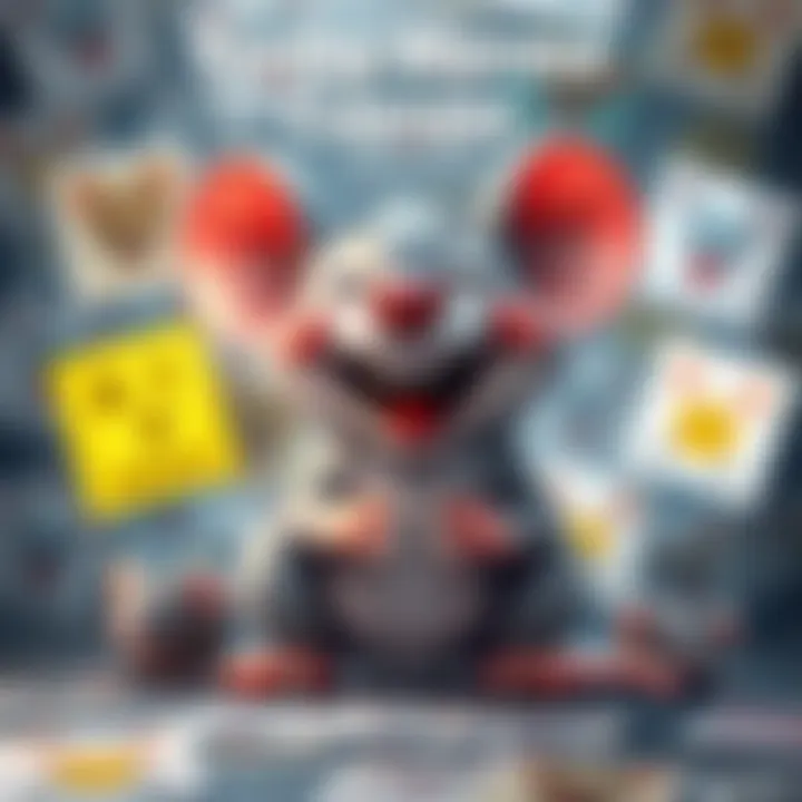 A cartoon of a mouse laughing while sitting with various funny expressions on its face, surrounded by mouse-related memes.