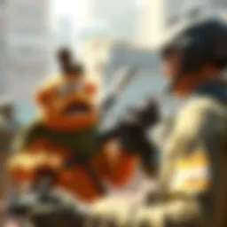 A gamer interacting with a quirky non-player character during a mission, showcasing humorous behavior