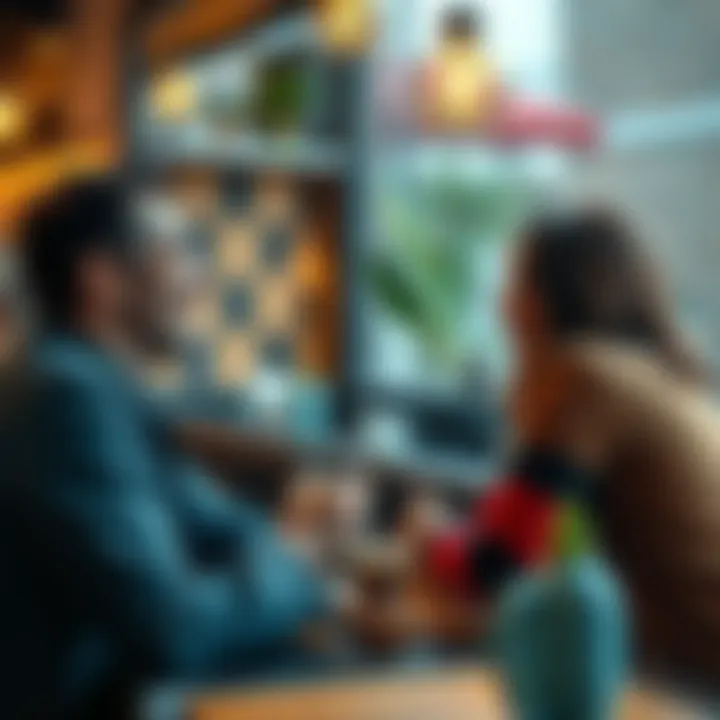 A person laughing while sharing a funny story with friends at a café