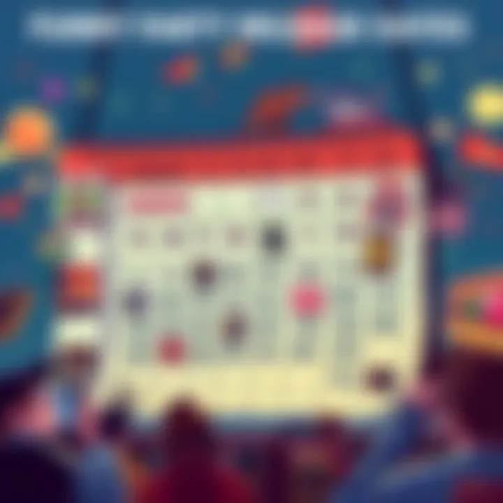 A cartoon calendar with bizarre release dates filled with laughter, showcasing quirky events in entertainment history.