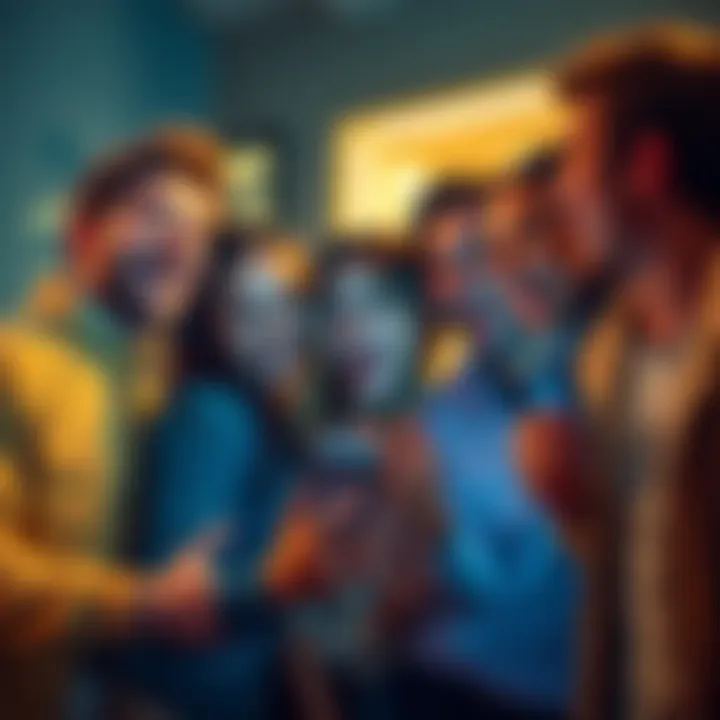 Funny post by ChloeImagine A group of people laughing at a humorous post on a smartphone