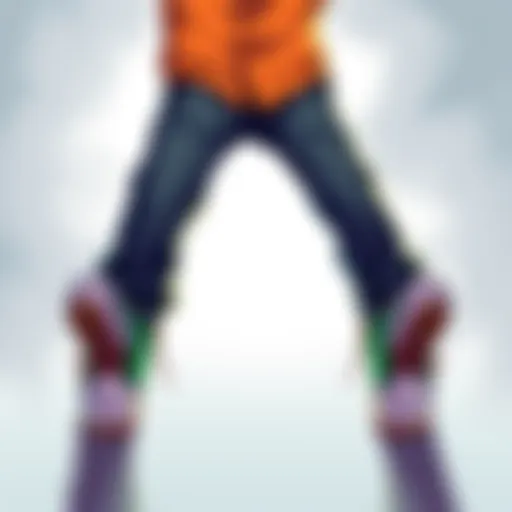 A drawing of a person humorously wearing another person's shoes, showcasing a playful moment.