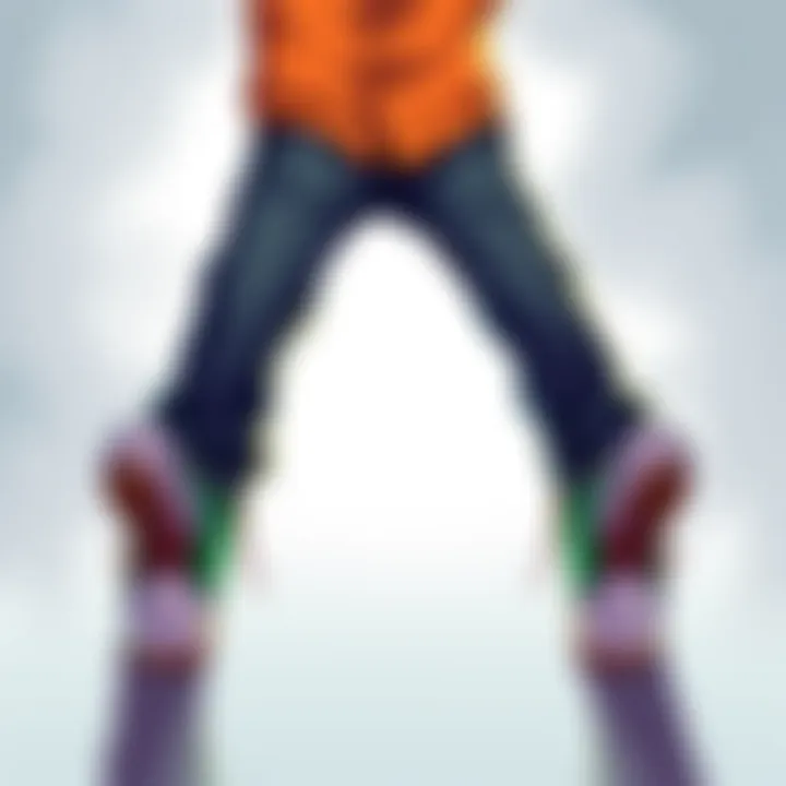 A drawing of a person humorously wearing another person's shoes, showcasing a playful moment.