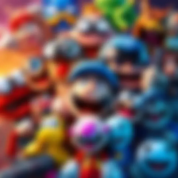 A colorful collage of funny video game characters from various games, showcasing their humorous expressions and antics.