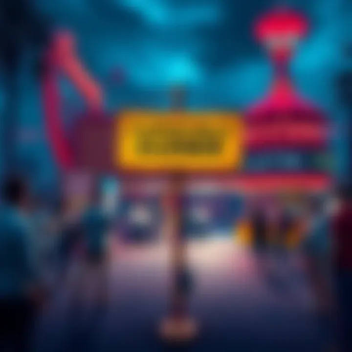 A sign at Funworld indicating the facility is closed due to ongoing issues, with concerned people gathered outside discussing the situation.